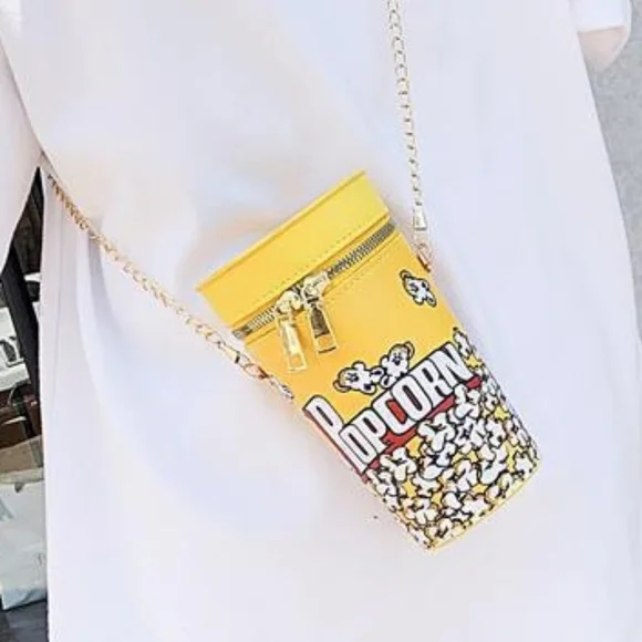 Playful Popcorn Print Yellow Crossbody Bag - Picture 3 of 14